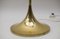 Lámpara de pie dorada con pantalla de vidrio grande y detalles dorados en la base de la trompeta, años 70, Imagen 6