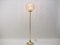 Floor Lamp in Gold with Large Glass Shade & Gold Details on Trumpet Base, 1970s 2