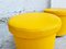 Mid-Century Yellow Leather Poufs, Italy, 1980s, Set of 2 2
