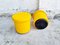 Mid-Century Yellow Leather Poufs, Italy, 1980s, Set of 2 11