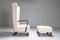 Fauteuil à Oreilles Blanc avec Ottomane, Set de 2 6