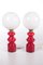 Tischlampen aus Glas in Rot & Weiß, 2er Set 2