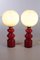 Lampes de Bureau en Verre Rouge et Blanc, Set de 2 1