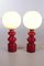 Lampade da tavolo in vetro rosso e bianco, set di 2, Immagine 4