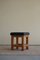 Mid-Century Danish Brutalist Solid Pine Stool with Leather Upholstery, 1960s 2