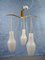 Mid-Century Brass Chandelier with 3 Opaline Glass Shades, Probably Germany, 1960s 1