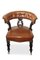 Tan Leather & Mahogany Button Back Library Chair on Porcelain Castors, Image 2