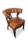 Tan Leather & Mahogany Button Back Library Chair on Porcelain Castors, Image 1