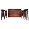 Mid-Century Modern Wooden African Bar with 4 Stools, 1950s 1