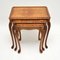 Antique Queen Anne Style Burr Walnut Nesting Tables, Set of 3, Image 3