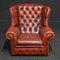 Burgundy Leather Chesterfield Wingback Armchair, Image 1