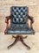 Spanish Black Leather Armchair in Mahogany with Wheels, 1930s 2