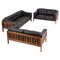 Scandinavian Rosewood and Black Leather Seating Group from Monte Carlo, 1965, Set of 3 1