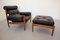 Danish Black Leather Lounge Chair with Ottoman, 1960s, Set of 2 17
