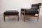 Danish Black Leather Lounge Chair with Ottoman, 1960s, Set of 2 24