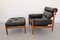 Danish Black Leather Lounge Chair with Ottoman, 1960s, Set of 2 1