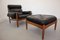 Danish Black Leather Lounge Chair with Ottoman, 1960s, Set of 2 2