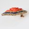 Red Mediterranean Coral Coralium Rubrum and Enamel Brooch in 18K Yellow Gold 5