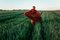 Igor Ustynskyy, Donna in cappotto rosso che cammina nel campo al tramonto, Carta fotografica, Immagine 2