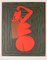 Ralf Artz, Red Woman, Lithograph, Green and Brown Background 1