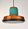 Mid-Century Copper Pendant Light with Teal Glass, 1950s 11