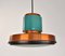 Mid-Century Copper Pendant Light with Teal Glass, 1950s 14