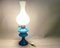 Portuguese Blue Opaline Glass Table Lamp in style of Paraffin Oil Lamp, 1970s 4