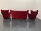 Red Velvet Armchairs and Sofa, 1950s, Set of 3 10