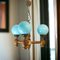 Lámpara de araña portuguesa rústica de madera de vidrio opalino azul con tres luces, años 60, Imagen 2