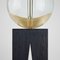 Große V Tischlampe mit geometrischem Eichenfuß, Glaskugel & Messing Details von Louis Jobst 6