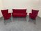 Red Velvet Armchairs and Sofa, 1950s, Set of 3 1