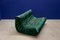 Bottle Green Velvet Togo Pouf and 2-Seat Sofa by Michel Ducaroy for Ligne Roset, Set of 2 3