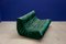 Bottle Green Velvet Togo Pouf and 2-Seat Sofa by Michel Ducaroy for Ligne Roset, Set of 2, Image 3