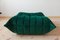 Bottle Green Velvet Togo Pouf and 2-Seat Sofa by Michel Ducaroy for Ligne Roset, Set of 2 1