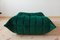 Bottle Green Velvet Togo Pouf and 2-Seat Sofa by Michel Ducaroy for Ligne Roset, Set of 2, Image 1