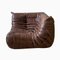 Dark Brown Leather Togo Corner Chair, 2- and 3-Seat Sofa by Michel Ducaroy for Ligne Roset, Set of 3 6
