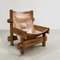 Vintage Brutalist Safari Leather Armchair, 1970s, Image 1