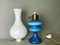 Portuguese Blue Opaline Glass Table Lamp in style of Paraffin Oil Lamp, 1970s 5