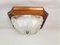 Rustic Square Frosted Glass Ceiling Flush Mount Lamp on Wooden Base, 1970s 3
