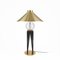 Large V Table Lamp with Geometric Oak Base, Glass Sphere, & Brass Details by Louis Jobst, Image 1