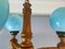 Lámpara de araña portuguesa rústica de madera de vidrio opalino azul con tres luces, años 60, Imagen 7