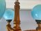 Portuguese Rustic Wooden Blue Opaline Glass 3-Light Chandelier, 1960s 7