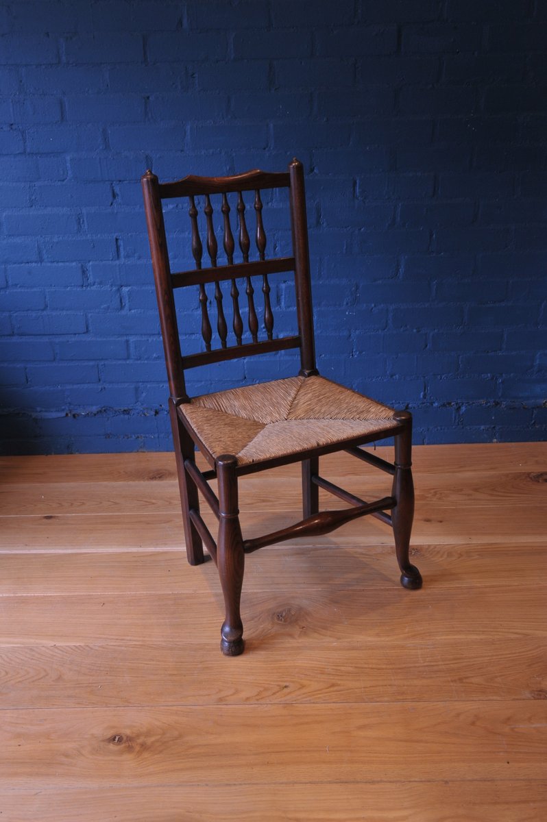 antique georgian oak elm spindleback chair with rush seat DYS-287472