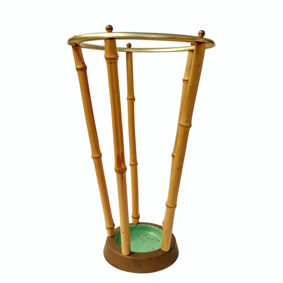 MidCentury Umbrella Stand in Bamboo, Brass & Iron, 1950s for sale at