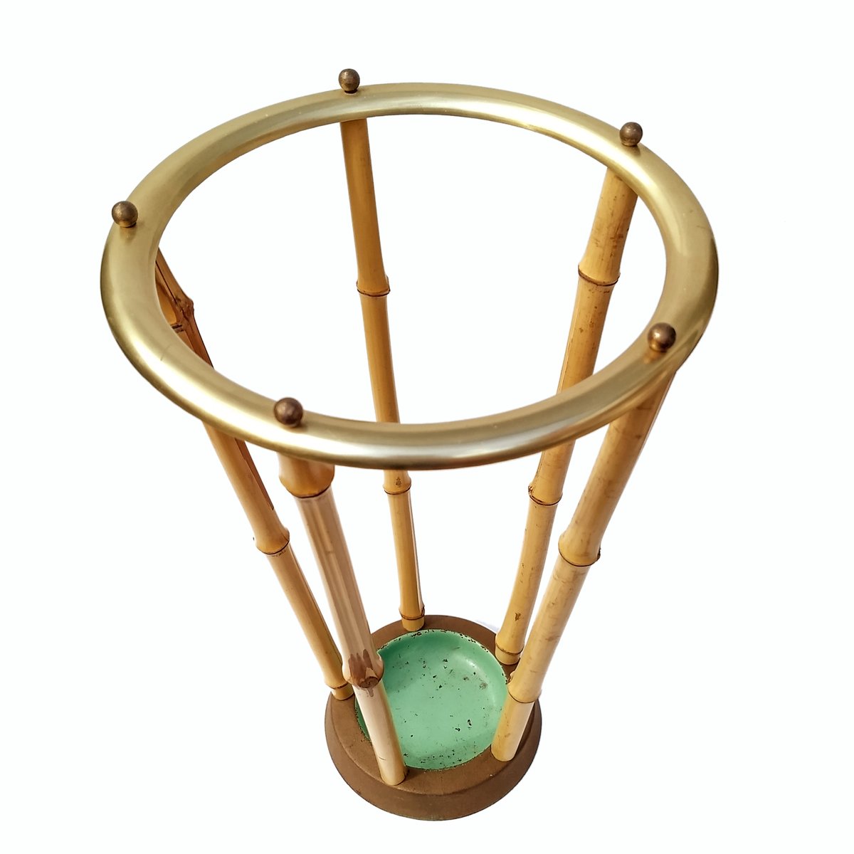 MidCentury Umbrella Stand in Bamboo, Brass & Iron, 1950s for sale at