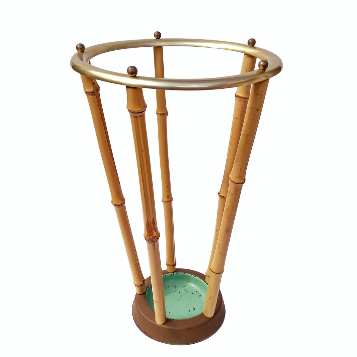 MidCentury Umbrella Stand in Bamboo, Brass & Iron, 1950s for sale at