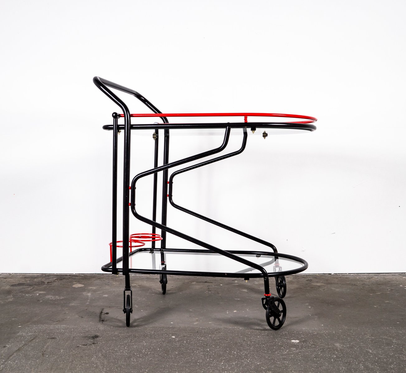 black and red bar cart in the style of yrjo kukkapuro for avarte 1980s VLO-1000313