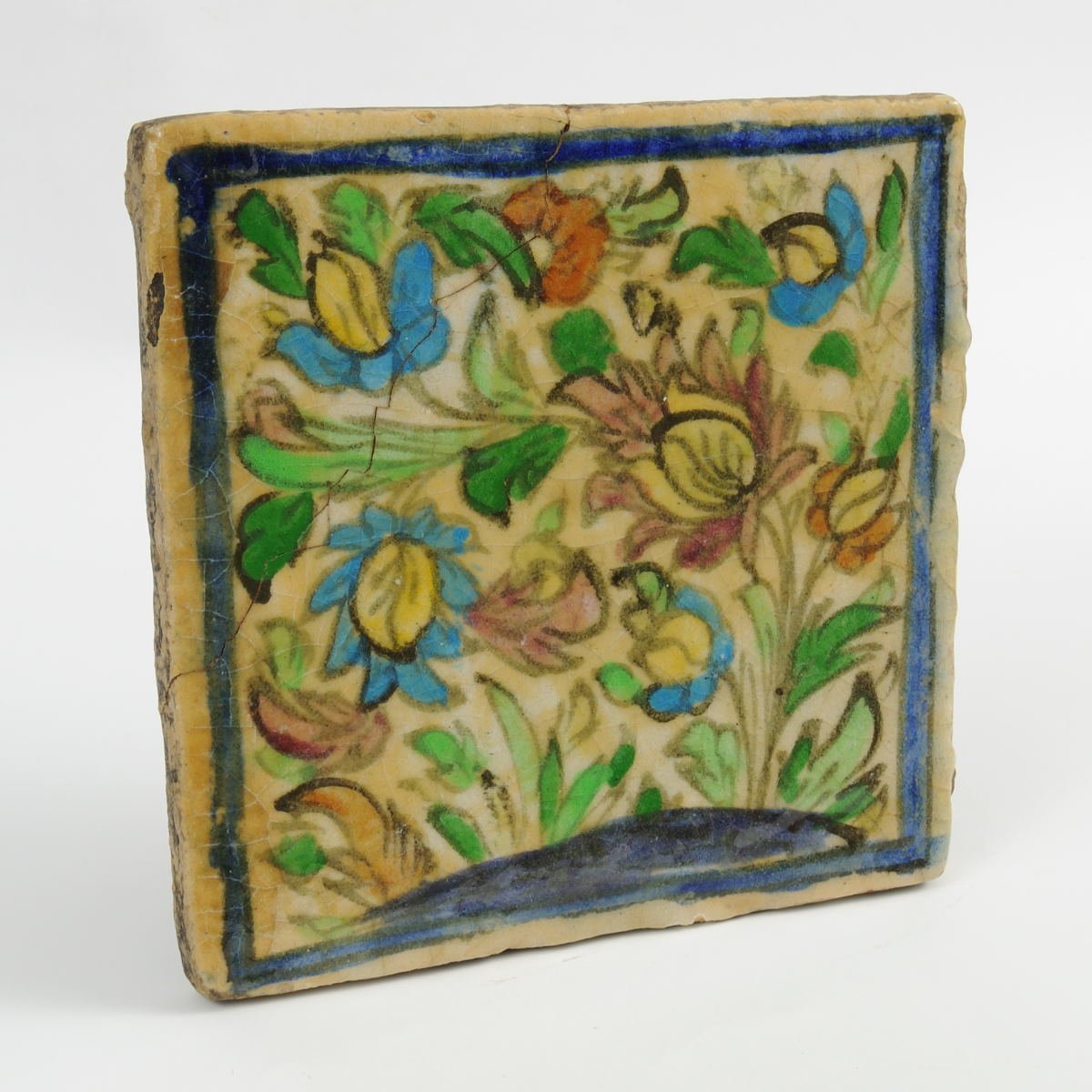 Carreau (tuile) Perse Kadjar/Qajar 19ème Siècle - Scène De Chasse Au Faucon Avec Deux Princes - Objet Décoratif
