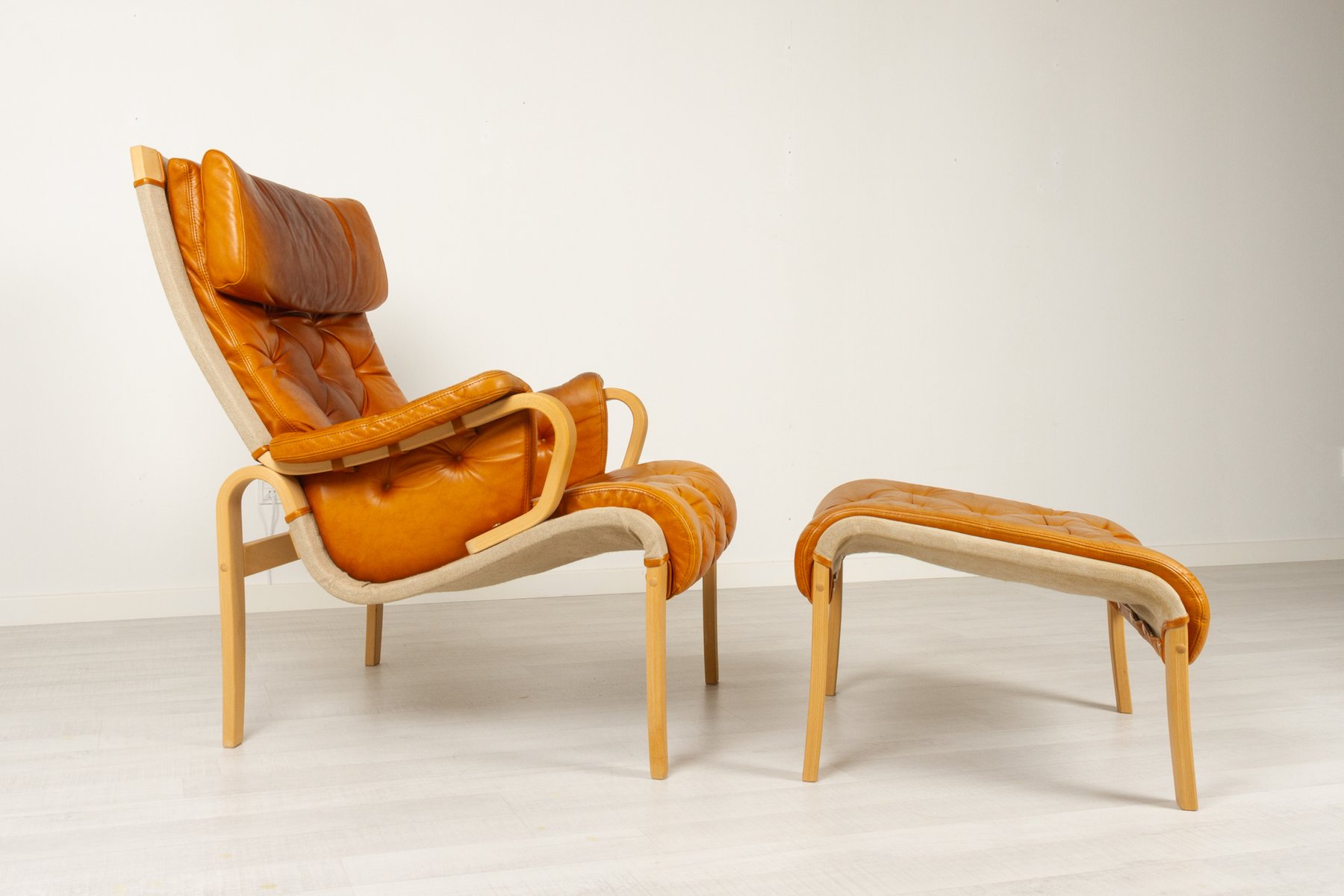 scandinavian modern lounge chair and stool from nielaus jeki mobler 1980s set of 2 WIX-1001215