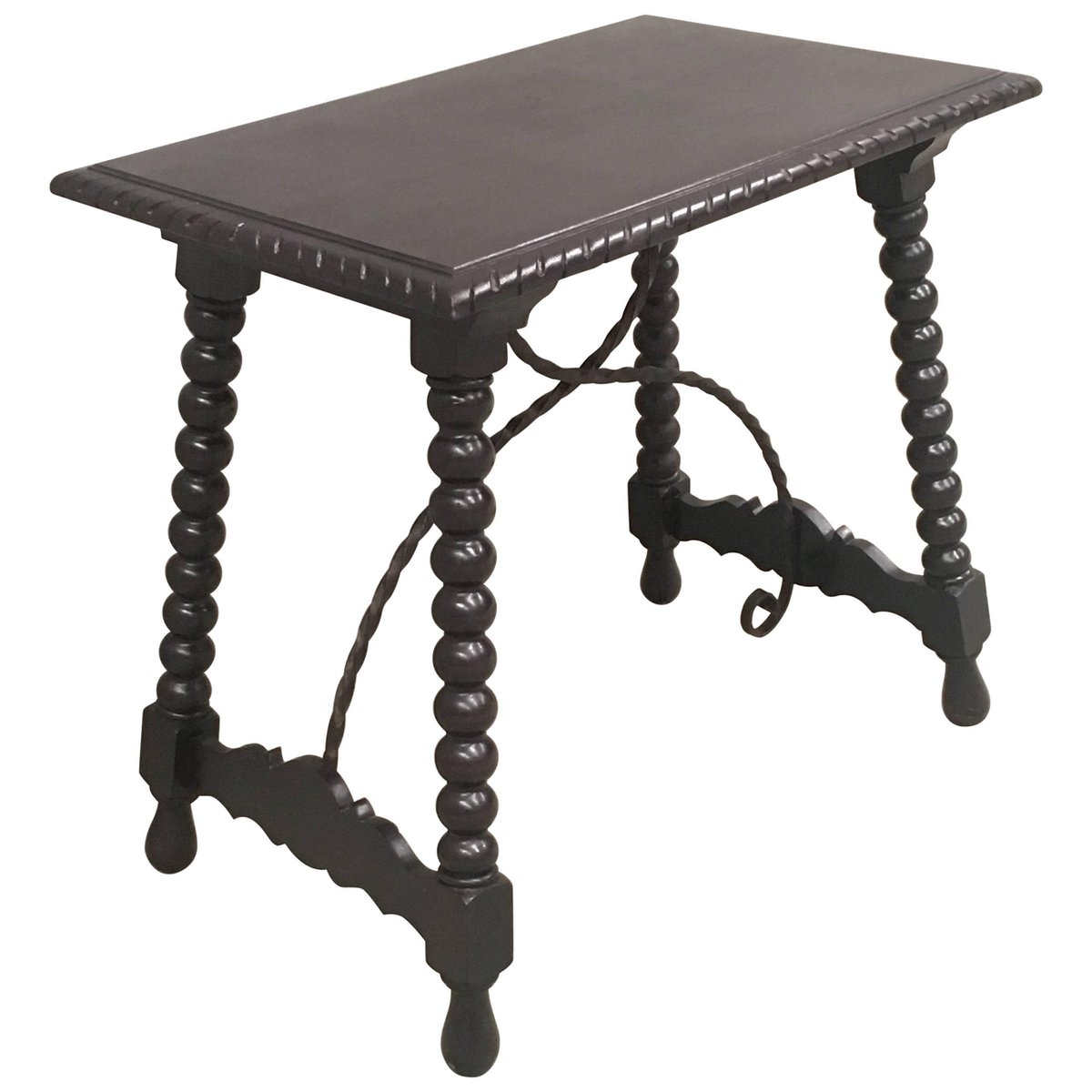 19th spanish console table with iron stretcher and carved top in walnut PSK-1002527